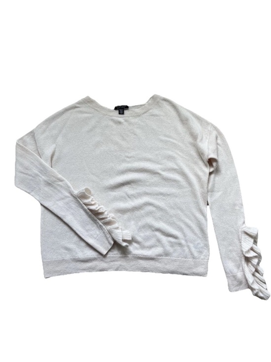 Saks Fifth Avenue Tops - Saks Fifth Avenue 100% Cashmere Crewneck Sweater Size M Ruffle Designer Easter